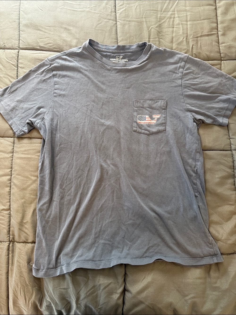 Vineyard Vines Short-Sleeve Pocket Tee in Slate Blue with American Flag Whale